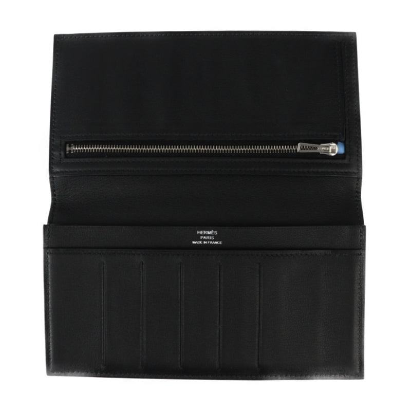 HERMES Citizen Twill Long Wallet, Swift Leather, Black, Bi-fold D Engraved