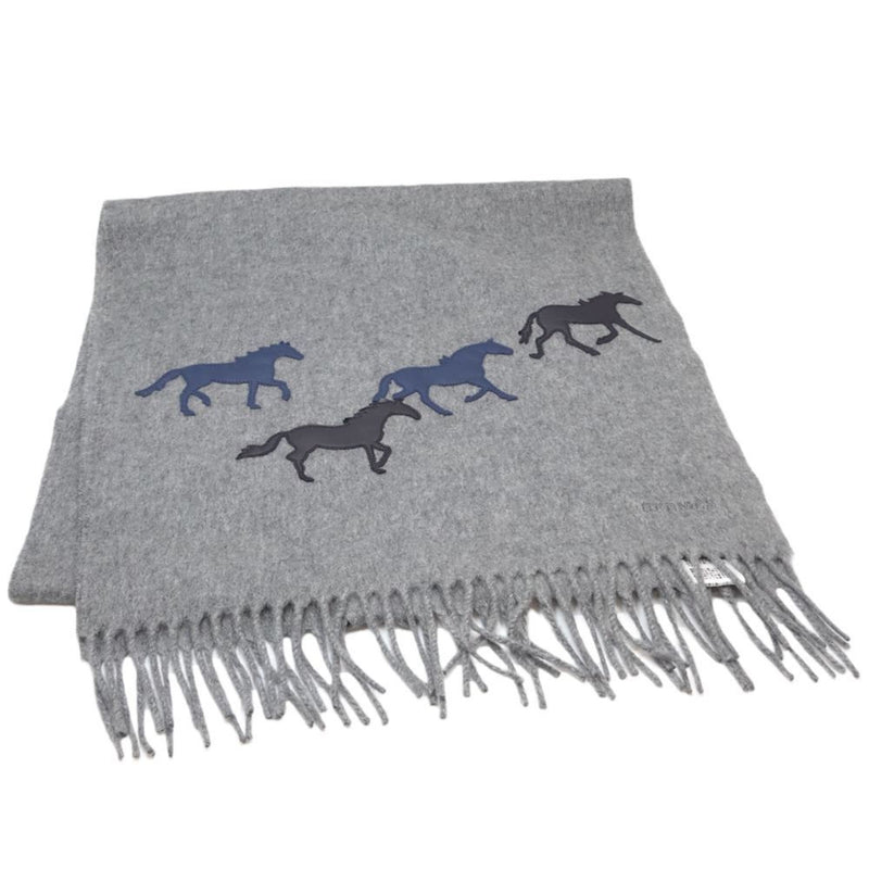 HERMES Wild Horse Muffler Cashmere x Lamb Leather Gray 083757