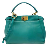 FENDI Peekaboo Leather Green Shoulder Bag Handbag Ladies