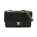 CHANEL Matelasse Double Flap Chain Shoulder Bag, Lambskin, Women's, Black, A01112