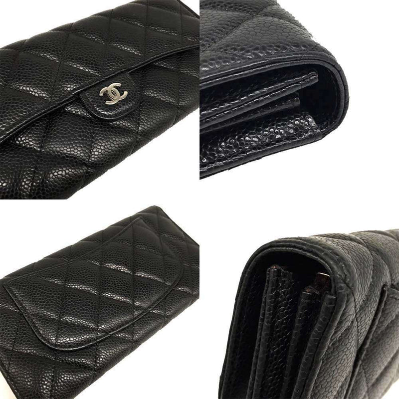 Chanel 3-cha240912-2 Women's Caviar Leather Coin Purse/coin Case Black