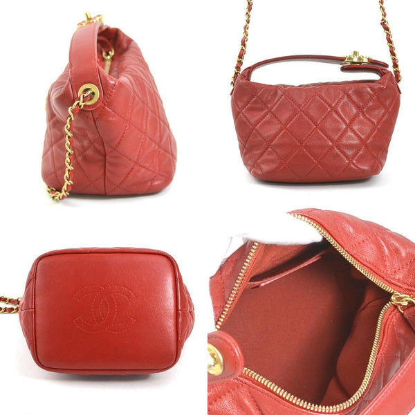 CHANEL Shoulder Bag Matelasse Leather Metal Red Women's e58661f