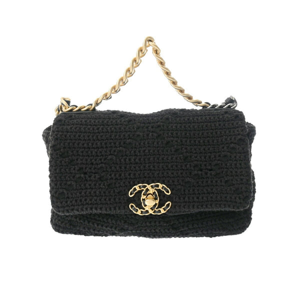 CHANEL Chanel 19 Chain Shoulder Black Women's Cotton Bag