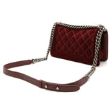 CHANEL Boy Chanel Matelasse Coco Mark Chain Shoulder Bag Velour Leather Wine Red