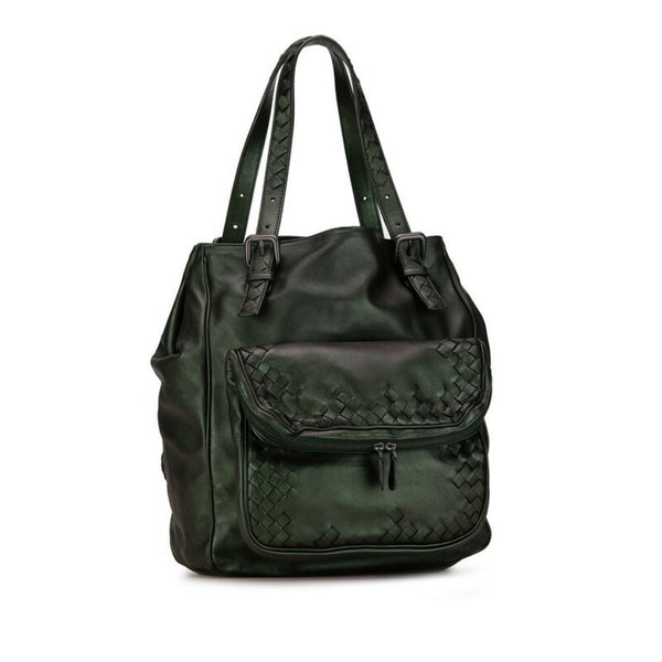 Bottega Veneta Intrecciato Tote Bag Shoulder 248520 Metallic Green Leather Women's BOTTEGAVENETA