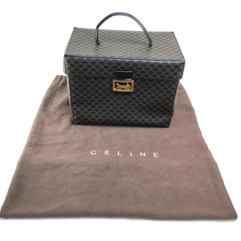 CELINE Logo Carriage Hardware Bag Hand Bag Makeup box Vanity bag Dark brown