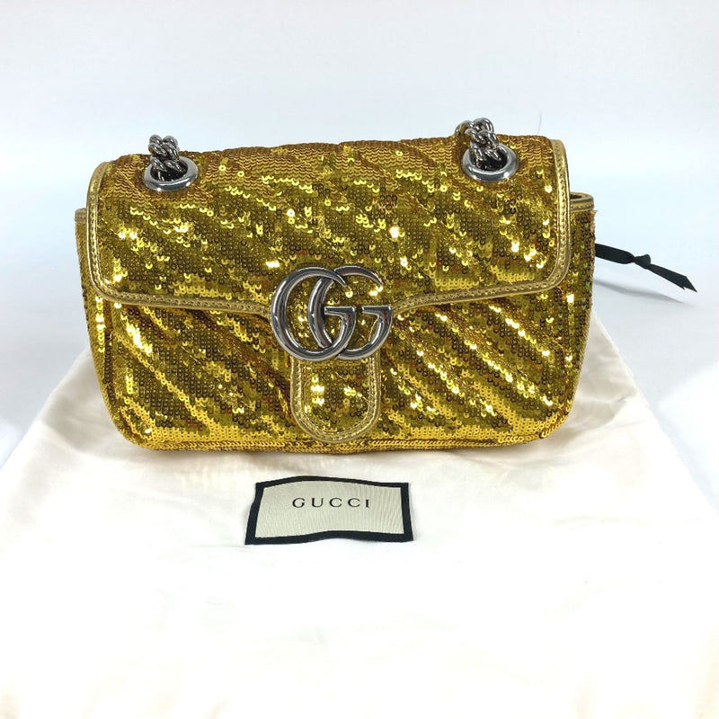 Gucci 446744 GG Marmont Crossbody Shoulder Double Chain Shoulder Bag Yellow Gold