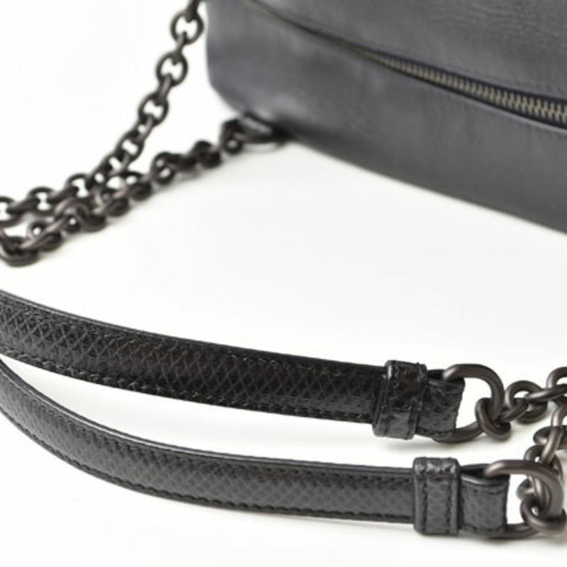 Bottega Veneta shoulder bag chain BOTTEGA VENETA intrecciato embossed leather black