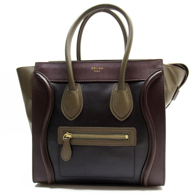 CELINE Handbag Luggage Micro Shopper Leather Black Burgundy Khaki Gold Women's w0722a