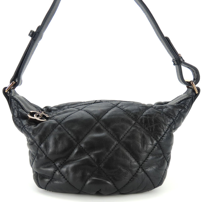 CHANEL Shoulder Bag Wild Stitch Leather Black 10 Series Coco Mark Women's