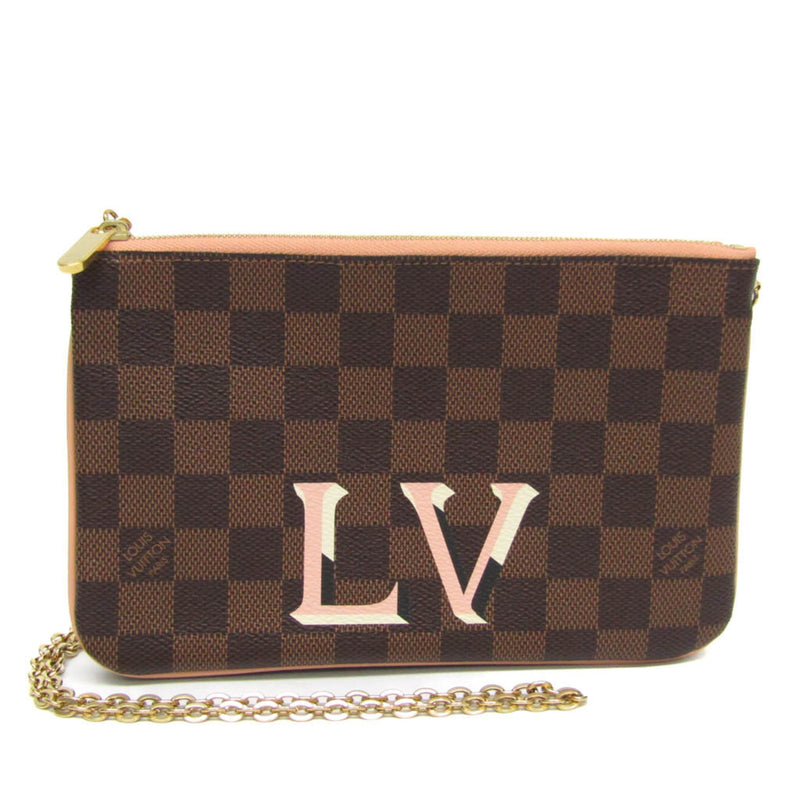 Louis Vuitton Damier Pochette Double Zip N60254 Women's Shoulder Bag Ebene,Rose Ballerine