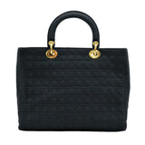 Christian Dior Lady Cannage Handbag Tote Quilted Canvas Black