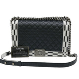 CHANEL Boy Chanel Chain Shoulder Lambskin Black White Seal A92193