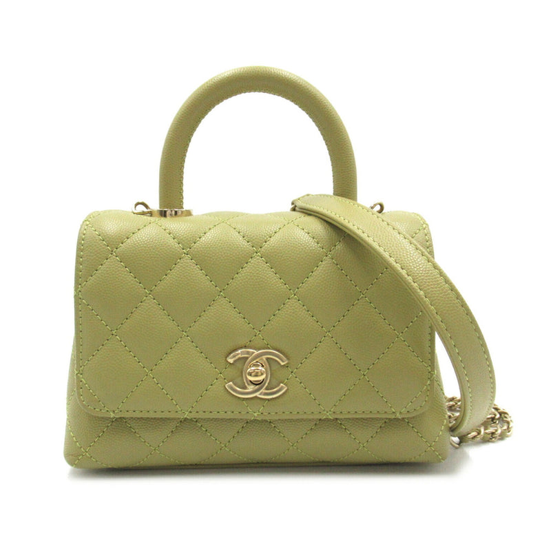 CHANEL Coco Handle Matelasse 2-way Shoulder Bag, Caviar Skin (Grained Calf), Women's, Khaki