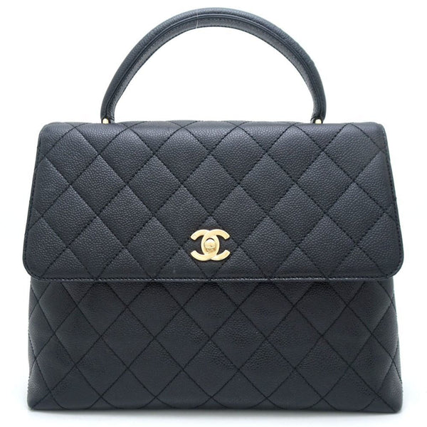 CHANEL A12397 Handbag Matelasse Caviar Skin Black 351729