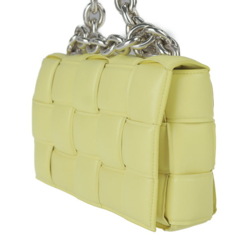 BOTTEGA VENETA Bottega Veneta chain cassette shoulder bag 631421 lambskin yellow silver hardware intrecciato