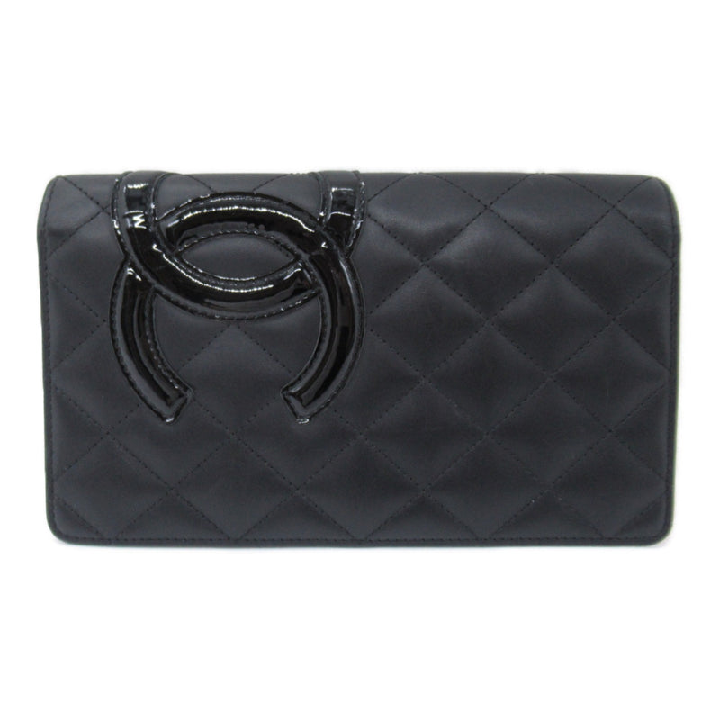 CHANEL Cambon Line ZIP long wallet Black leather enamel