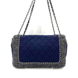 Chanel Bag Matelasse Chain Shoulder Navy Multicolor W Horizontal Women's Cotton Jersey x Tweed CHANEL