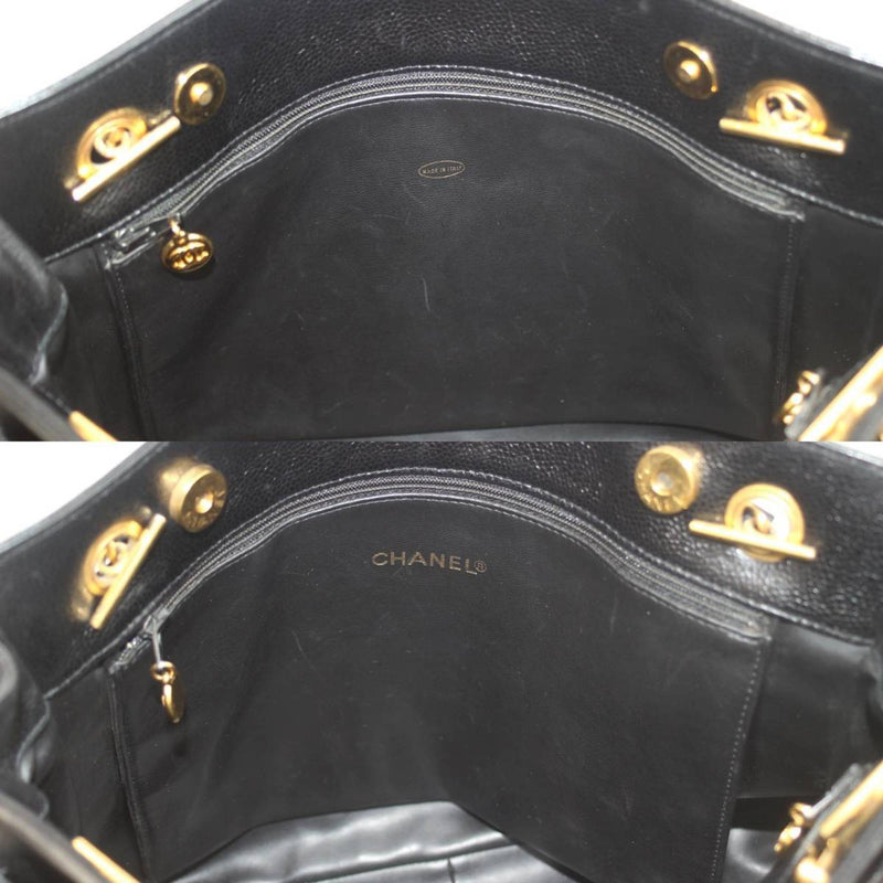 CHANEL Coco Shoulder Bag Caviar Skin Chain Tote Black Guarantee Card Ladies KS