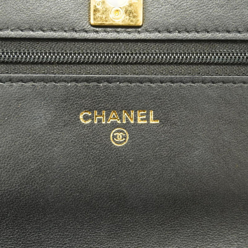 Chanel Shoulder Wallet Matelasse Chain Lambskin Black Gold Hardware Women's