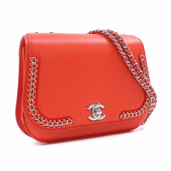 Chanel Chain Shoulder Bag for Women Red Orange Coco Mark