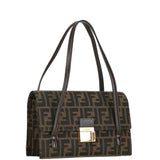 FENDI ZUCCA Handbag Brown Canvas Leather Women's