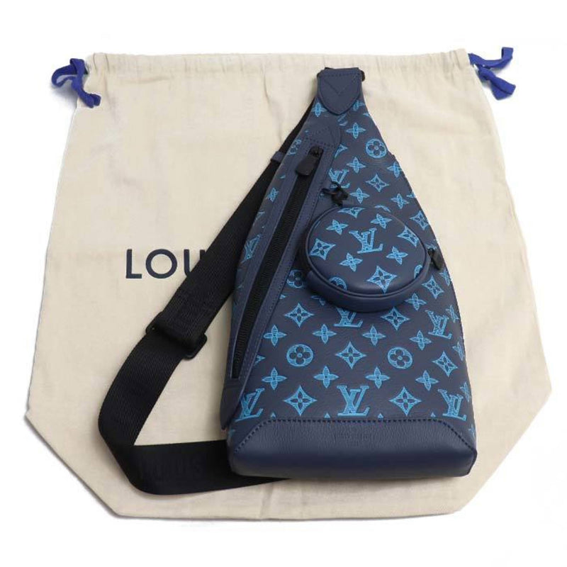 LOUIS VUITTON Louis Vuitton Duo Sling Bag Body Monogram Shadow Navy River Blue M46562 IC Men's