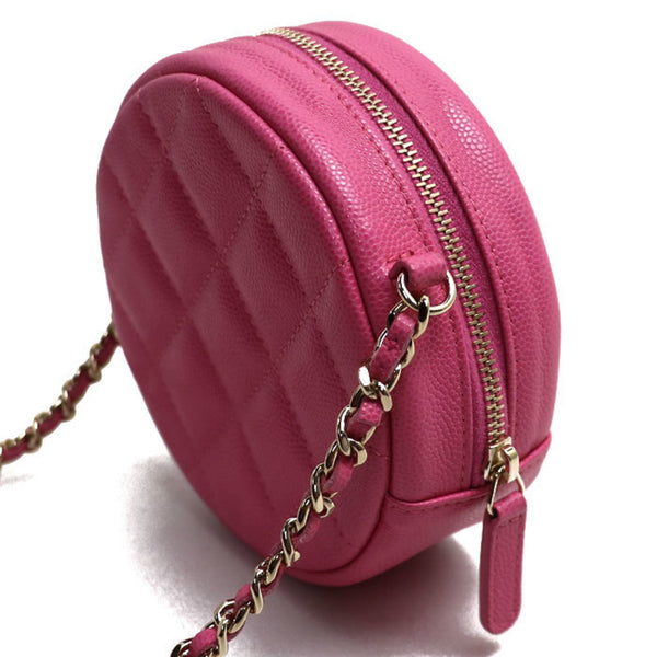 CHANEL Matelasse Round Chain Shoulder Bag Pink Caviar Skin Ladies