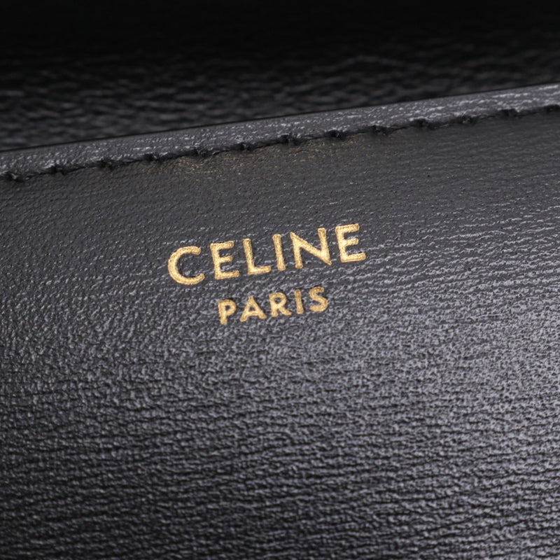 Celine Triomphe Leather Tri-fold Wallet Black Compact Women's