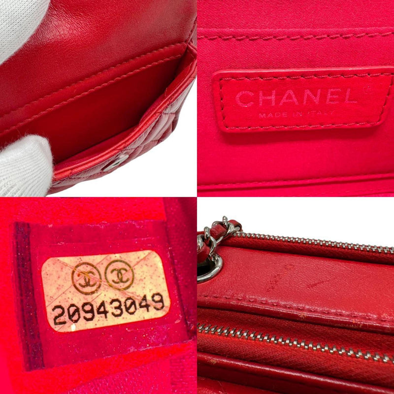 CHANEL Shoulder Bag Leather Red Silver Women's n0122