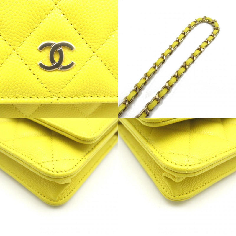 CHANEL Matelasse Chain Wallet Shoulder Bag Caviar Skin (Grained Calf) Women's Yellow AP0250