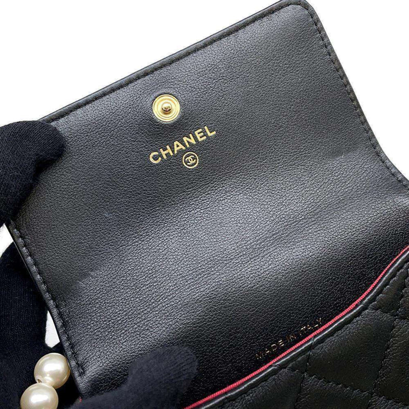 Chanel Shoulder Bag Fake Pearl Matelasse Coco Mark Lambskin CHANEL Black Women's