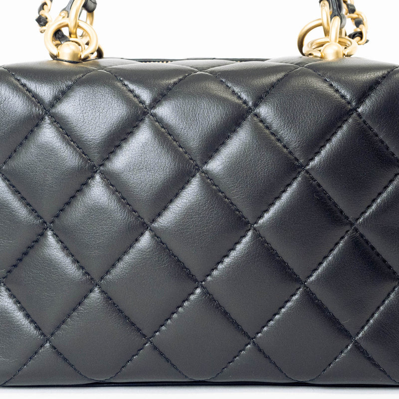 Chanel Matelasse Bowling Bag Handbag Lambskin AS4202 Black Women's Shoulder CHANEL