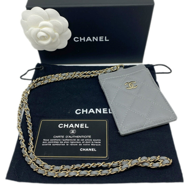 CHANEL Chanel Chain Business Card Holder/Card Case Caviar Skin Grey AP1044 Coco Mark Holder Pass