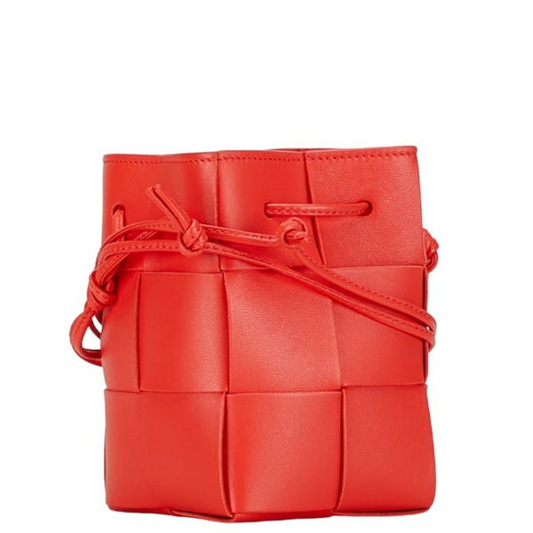 Bottega Veneta Maxi Intrecciato Small Cassette Bag Handbag Red Leather Women's BOTTEGAVENETA