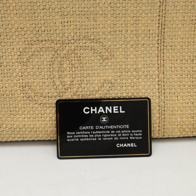 CHANEL Coco Mark Tote Bag Large Shoulder Straw Leather Natural Dark Brown