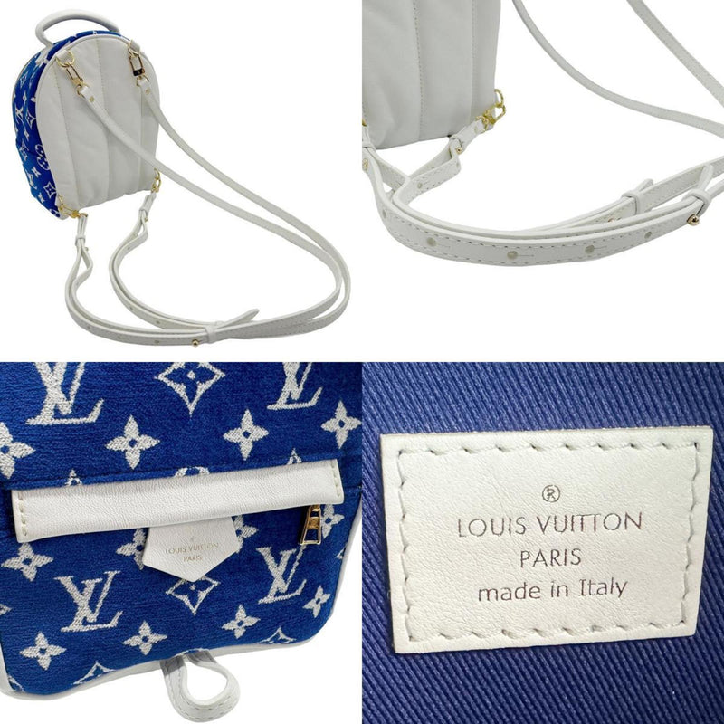 Louis Vuitton LOUIS VUITTON Backpack Monogram Jacquard Velvet Palm Springs MINI Leather Blue White Gold Women's M46207 z1941