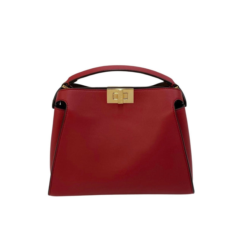 FENDI Peekaboo logo metal fittings leather genuine 2way mini shoulder bag handbag red 63410