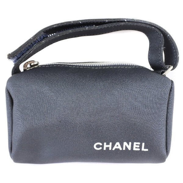 Chanel Logo Vintage Nylon Gray Ladies Pouch