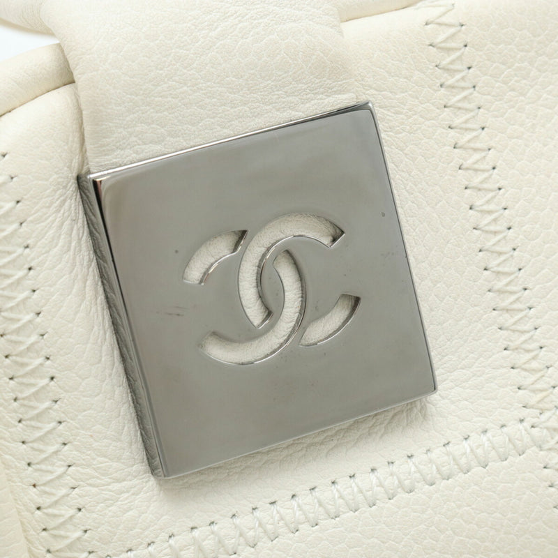 CHANEL Chocolate Bar Coco Mark Handbag Boston Bag Leather White