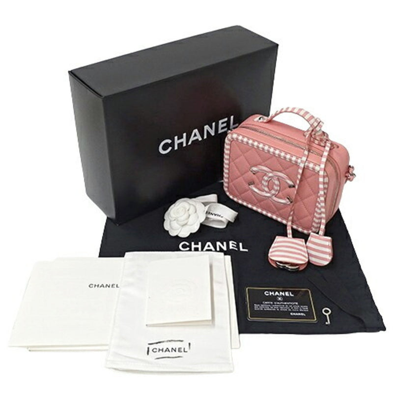 Chanel CHANEL Bag CC Filigree Women's Shoulder Handbag 2way Grained Calfskin Pink White Chain