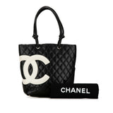 CHANEL Matelasse Deca Coco Mark Cambon Line Handbag Tote Bag Black Lambskin Women's