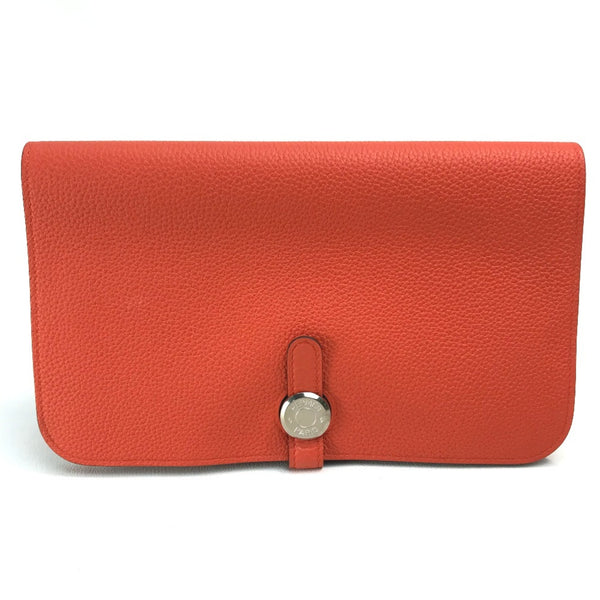 Hermes With coin purse Long Wallet Rouge tomato Orange red