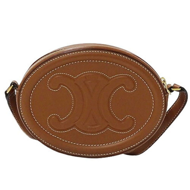 CELINE Bag Women's Shoulder Crossbody Oval Purse Cuile Triomphe Calf Leather Tan Brown Micro