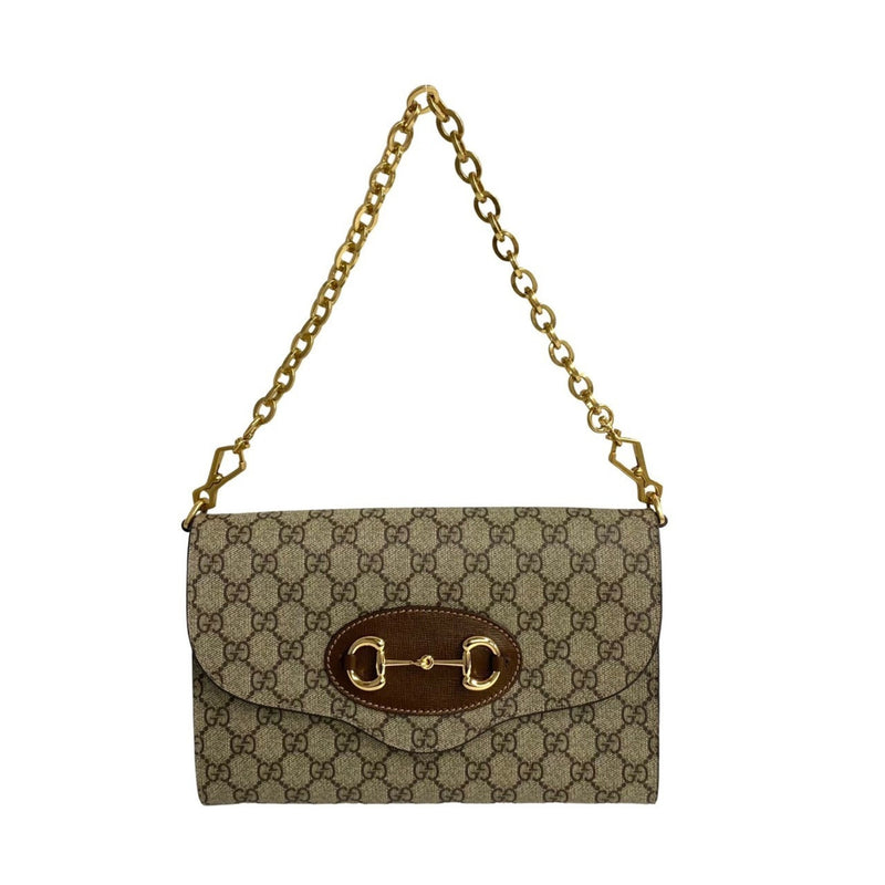 GUCCI Gucci 1955 Horsebit GG Supreme Sherry Line Leather Chain Shoulder Bag Sacoche Brown 41835