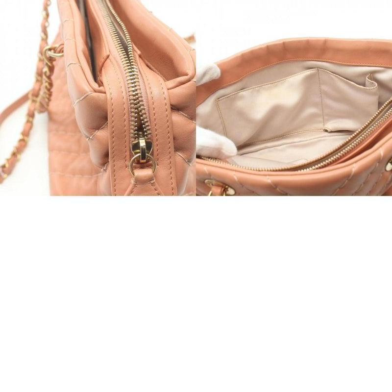 CHANEL Chevron V-stitch Tote Bag Leather Women's Pink