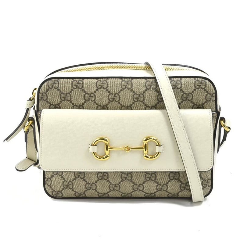 GUCCI Crossbody Shoulder Bag GG Supreme PVC/Leather Beige/White Gold Women's 645454