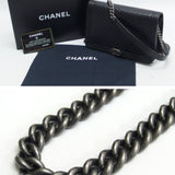 Chanel Boy Chevron Stitch Chain Wallet Black