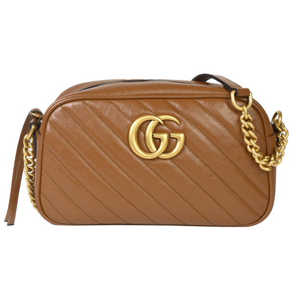 GUCCI GG Marmont Quilted Small Shoulder Bag Leather 447632 Brown Chain IT52SS3RF7AM