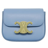 CELINE Bag Women's Triomphe Shoulder Shiny Calfskin Celeste Light Blue